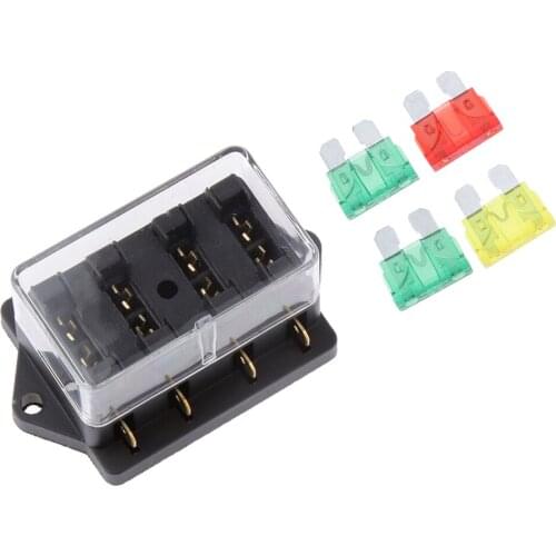 1 Set 4 Way Circuit Standard ATC Blade Fuse Holder DC 30V With 10/20/30/30 Fuse For Car Boat Truck Accessories 6.3mm Fuse Holder