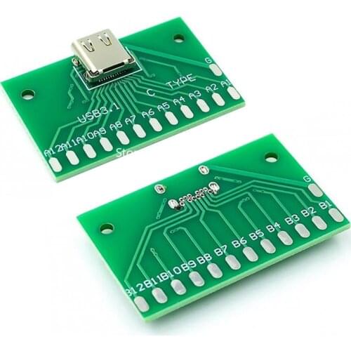 2pcs USB Type-C Female Connector Adapter Test Board USB 3.1 24P Socket Base PCB Board For Arduino Type C Connectors 24Pin