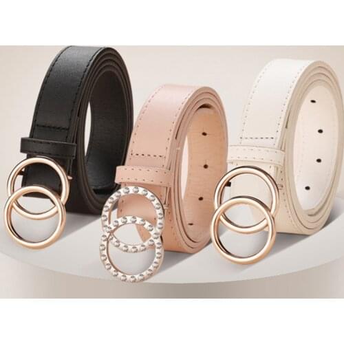 2020 New Fashion Womens Belt Diamond-studded Snap Button Simple Fashion Decorative Jeans Double Ring Buckle Belt