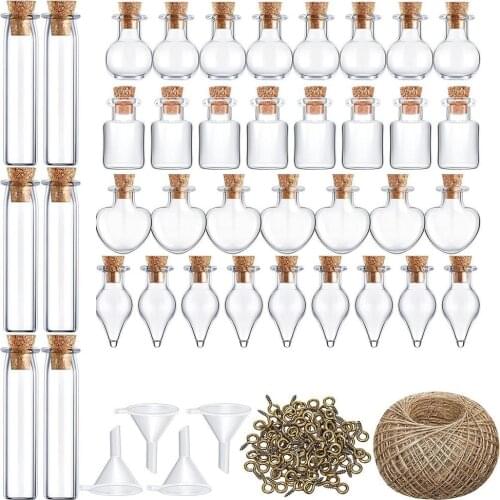 50 Pieces Mini Wishing Bottles Tiny Vials Jars Containers With 30m Rope & Other Accessories Message Weddings Wish Jewelry Favors