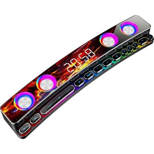Bluetooth Wireless Game Speaker soundbar LED 3D Stereo Subwoofer AUX FM Home Clock Indoor Sound Bar Computer Loudspeaker 3600mAh
