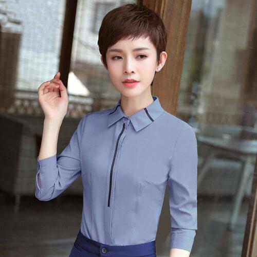 Womens Spring aAutumn Style Blouse Shirt Womens Elegant Long Sleeve Turn-down Collar Button Elegant Slim Office Tops DD8433