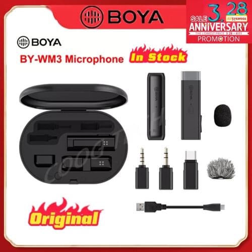 BOYA BY-WM3 Mini Lavalier Wireless Microphone System 2.4GHz Professional Studio Mic For Smartphone Camera Interview Vlog Record