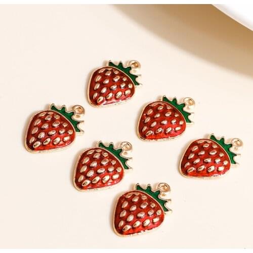 10pcs 10*16mm Enamel Mini Strawberry Charms for Earrings Pendants Necklaces Trendy Fruit Charms DIY Jewelry Making Findings
