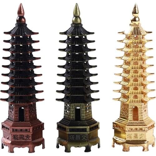 Feng Shui Alloy 3D Model China Wenchang Pagoda Tower Crafts Statue Souvenir Home Decoration Metal Handicraft