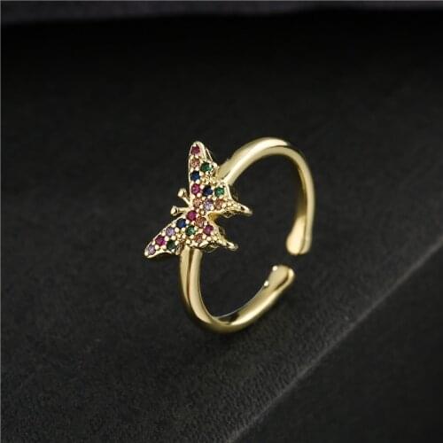 Hot Sale AAA+ CZ Cute Butterfly Charm Ring For Women Girl Open Ring Adjustable Size Female Party Jewelry Birthday Gift