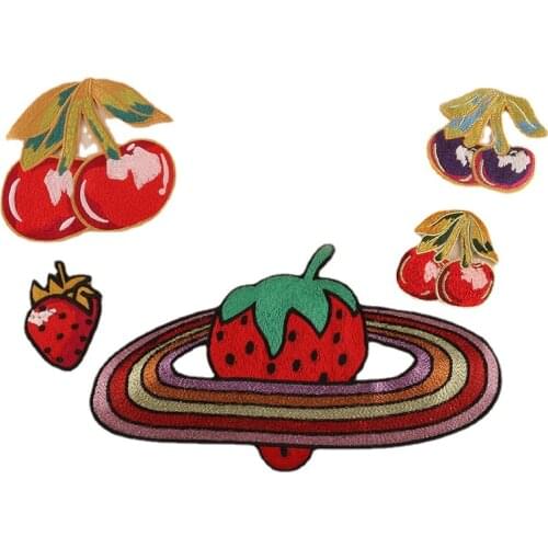 Strawberry Fruits Embroidery Parches Iron on Strawberry Planet Patches for Clothing DIY Foods Clothes Fruit Sticker Appliques