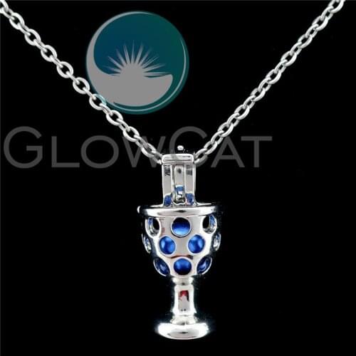 K958 Wine Glasses Beads Cage Perfume Diffuser Stone Pearl Cage Locket Necklace Pendants Kids Girl Gift
