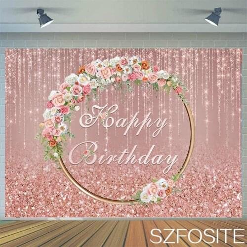 Pretty Rose Gold Ring Flower Pink Backdrop Girl Birthday Party Table Decoration Photography Photo Kids Custom Vinyl Background