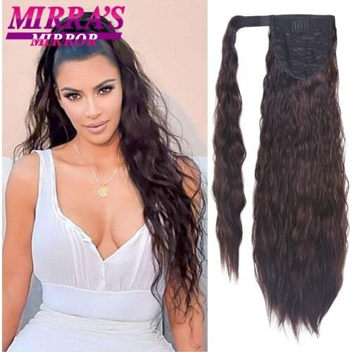 Kinky Curly Ponytail Extension 24inch Long Wave Ponytail Wrap Around Ponytail Clip in Synthetic Hair Extension Natural Hairpiece