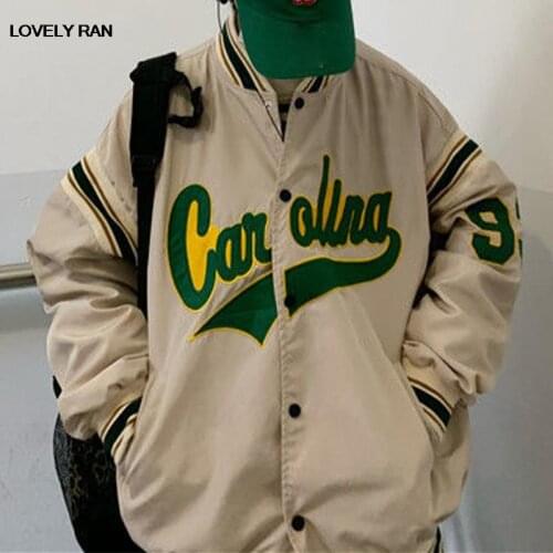 Women Embroidery Letter Print Bomber Jacket Lady Korean Fashion Button Harajuku Baseball Jackets Autumn Female Coat Streetwear