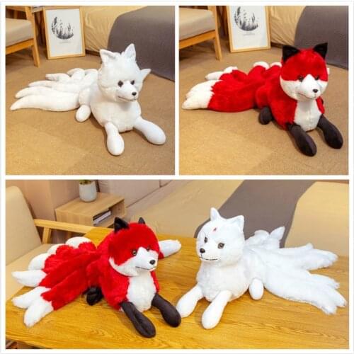 Big Size Cute Soft White Red Nine Tails Plush Toy Stuffed Animals Nine-Tailed Fox Kyuubi Kitsune Dolls Creative Gifts For Girls