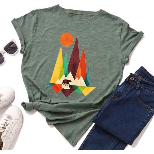 Fashion Basic Tees S-5XL 100% Cotton Summer Women Print T-shirt Harajuku Casual Tops Plus Size Geometric Patterns Loose T Shirts