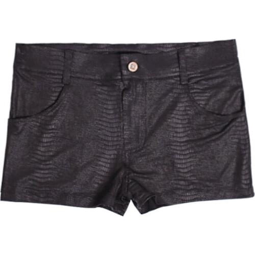 Men Short Sexy U Convex Pouch Plus Size Shorts Crocodile Pattern Shorts Faux Leather Cool Male Fashion Stage Wear Gay Wear