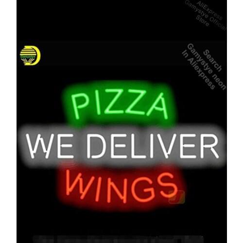 Neon Sign for Pizza Wings We Deliver Neon Tube vintage Bright sign Advertise Neon Pizza Shop Sign outdoor lighting store guitar