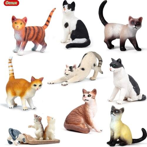 Oenux Lovely Cat Animal Simulation Kitten Lazy Cat Model Action Figure Small Size Pet Decoration Miniature Figurines Toy For Kid