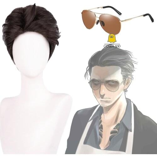 Anime The Way of the Househusband Tatsu Cosplay Wig Gokushufudo the Immortal Dragon Short Black Brown Wig Synthetic Hair Wig Cap