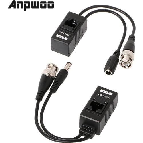 ANPWOO 1 Pair BNC To RJ45 Passive Video Power + Audio Balun Transceiver For CCTV Camera