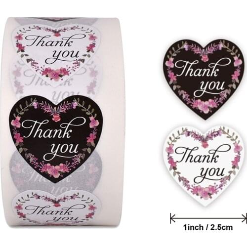 Qiduo 500pcs/roll Round Floral Thank You Stickers Scrapbooking For Package Seal Labels Custom Sticker Decoration Wedding Sticker