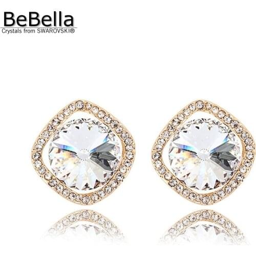 BeBella trendy round shape rose gold stud earrings made with Crystals from Swarovski for girls Christmas gift