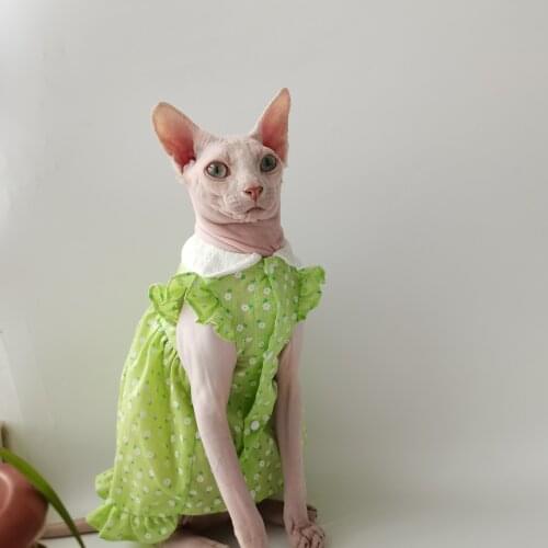 Sphinx Hairless Cat German Summer Thin Doll Collar Flower Dress Fabric Breathable Cute