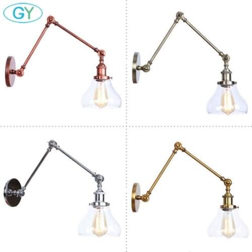 Iron Glass Wall Light Fixture Swing Arm Wall Lamp Industrial Retro Rustic Loft Antique Wall Lamp Edison Art Decor Wall Sconce