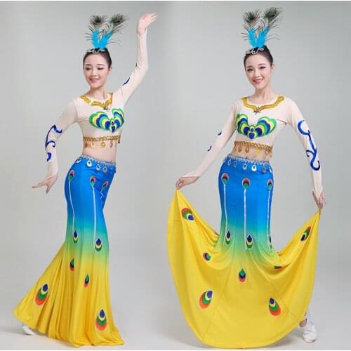 Women peacock dance costumes fishtail skirt dai costumes female oriantal costumes chinese costumes rave fairy costumes