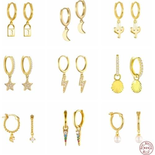 Aide 925 Sterling Silver Crystal Moon Star Pendant Drop Earrings For Women Zircon Lightning Cross Cactus Charm Dangle Earring