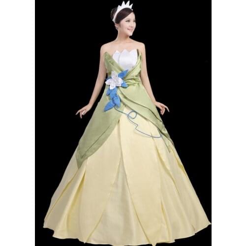 Girl And Frog Cosplay Princess Tiana Costume Adult Women Elegant Princess Dress Halloween Christmas Ball Gown
