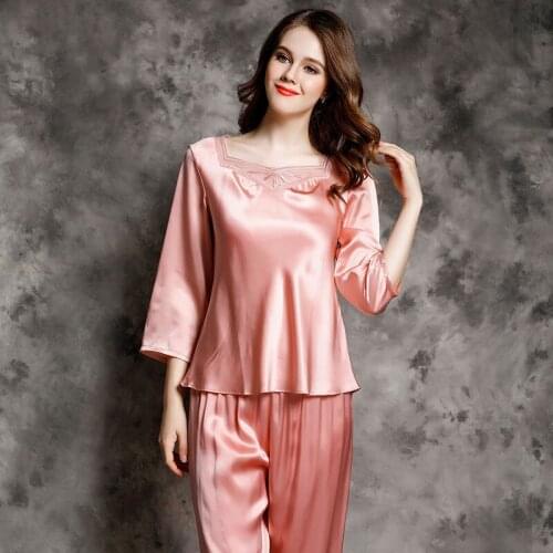 Brand 100% Real Silk Pajamas Set For Women Soft High-grade Sleepwear Long Sleeve Pants Suit Mulberry Silk Home Wear Pijama Mujer