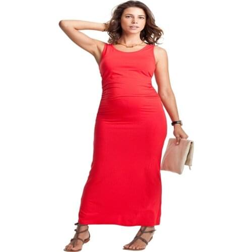 Maternity Women Dress Summer Sleeveless O-neck Ankle Length Vest Dress New Mom Western Style High Elastic Slim Fit Dresses