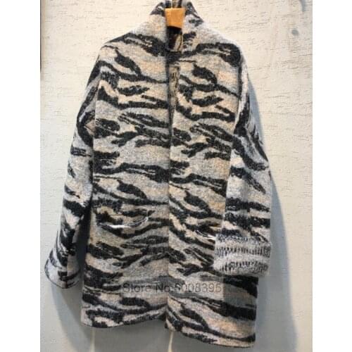 Woman Zebra Animal Print Alpaca Wool Coat Drop Shoulder Oversized Cashmere Cardigan Seam Pockets Long Sleeves 2021SS New