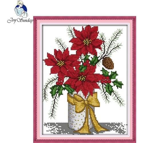 Joy Sunday flower style Winter vase embroidery designs cross stitch patterns needlepoint kits for needle craft