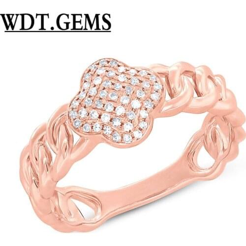 0.14CT 10K Rose Gold Diamond Clover Link Ring, Clover Diamond Fashion Ring