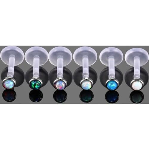 1Pc PTFE Labret Rings Tragus Cartilage Earring Punk Cz Gem Round Tragus Synthetic Opal Stone Lip Ring Woman Body Piercing 16G