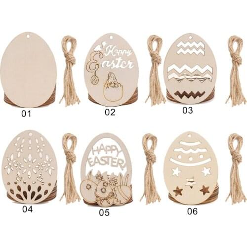 10Pcs/Set Home Easter Wood Chips Hanging Ornaments Easter Decorations Wooden Pendants Eggs DIY Handcraft 2021 Hot