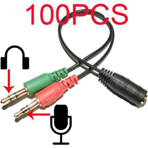 100PCS 3.5mm Jack Microphone Headphone 2 Male To 1 Female Splitter Audio Cable