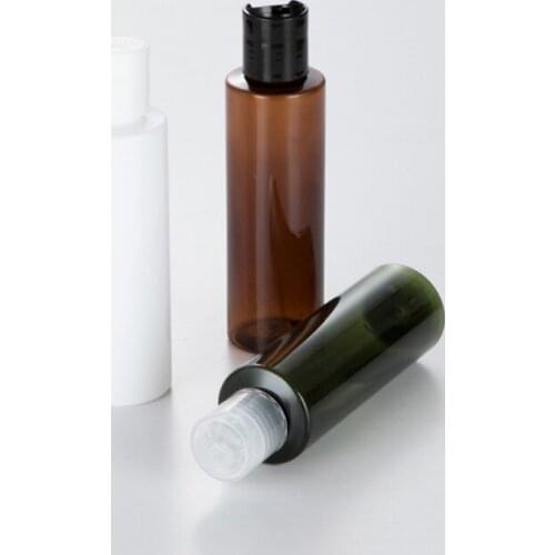 150ML X 40 Empty Brown White Green Plastic Flat Shoulder Bottles Refillable Travel Bottles With Disc Top Cap For Shampoo Toner