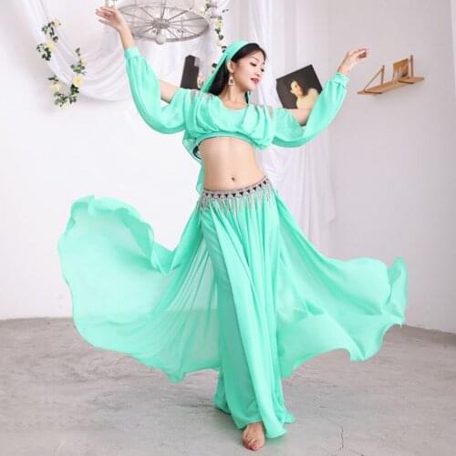 2021 New 5573 Female Belly Dance Dress Set Women Open Sleeve Tops Long Design Skirt Latin Dance Skirt for Performance