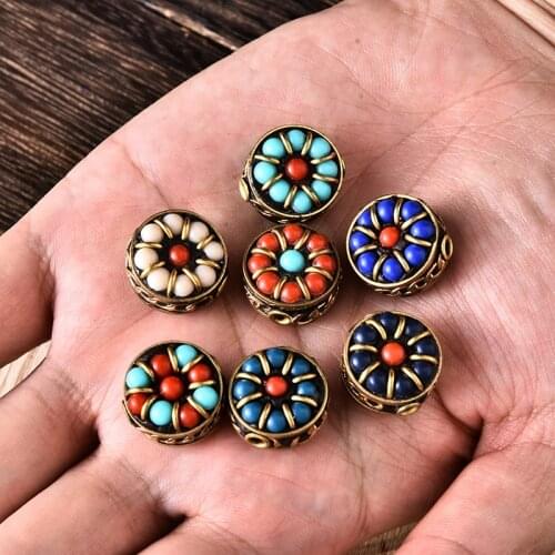 7pcs Retro Handmade Nepal Tibetan Beads Charms Bracelet Necklace Trinket Jewelry for Women Man DIY Making Wholesale Lots Bulk