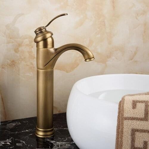Antique Brass Bathroom Basin Faucet Single Handle Hot Cold Mixer Tap Single Hole Water Mixer Taps