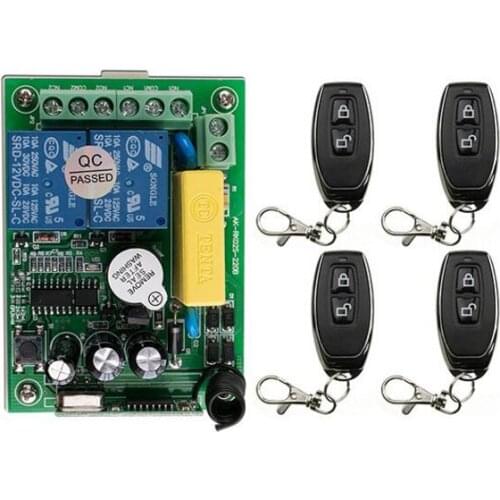 New AC220V 10A 2CH 2Channe RF Wireless Remote Control Switch teleswitch With 4*metal Transmitter For Learning code