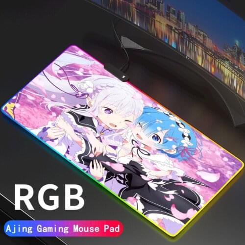 Re:Zero Anime RGB Gaming Mouse Pad Large Rem LED Lighting Mousepad Gamer Emilia Computer Desk Mat Pad Anti-slip