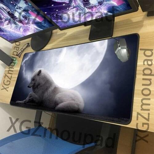XGZ Large Mouse Pad Exquisite Animal Black Seam Animal Full Moon Night Lone Wolf HD Office Computer Desk Mat Rubber Non-slip Xxl