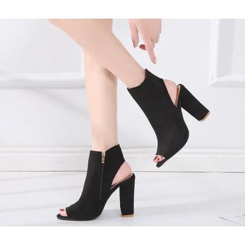 High Square Heels Zipper Ankle Boots for Women Boots Summer Peep Toe Womens Shoes Sandalias Plataforma Mujer Plus Size 43