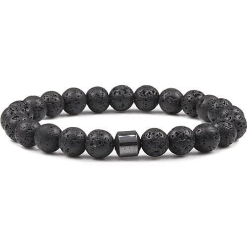 Volcanic Lava Beads Men Bracelet Cylinder Hematite Nature Tiger eye Stone Strand Bracelets Homme Women Classic pulseras Jewelry