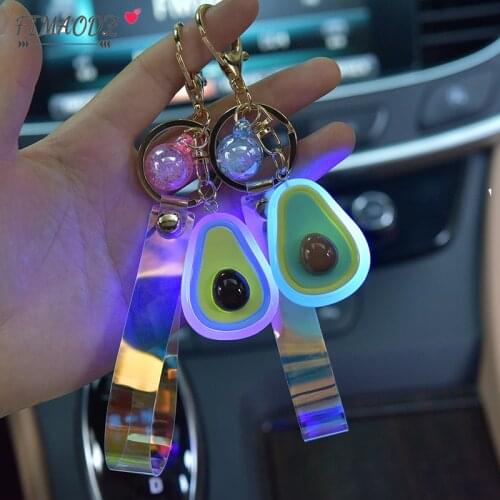 FIMAODZ Illuminated Avocado Keychain Glow Fruit Cute Pendant Key Chain for Women Kids Bag Car Key Chain Christmas Gift Jewelry