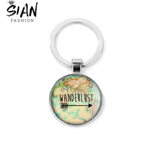 SIAN World Map Wanderlust Travelers Keychain 3D Effect Glass Cabochon Key Ring Idea Graduation Gift Traveling The World Jewelry