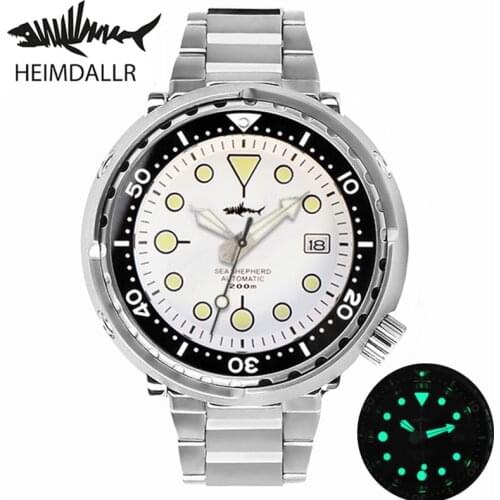 HEIMDALLR 300M Mens Tuna Diver Watch Sapphire 47mm Black Dial Waterproof Japan NH35A Automatic Movement Mechanical Watches