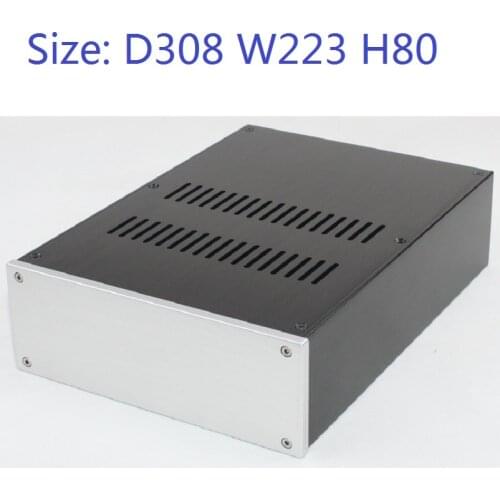 Size: D308 W223 H80 DAC Amplifier Case Aluminum Chassis Power Supply DIY Case non-porous power amplifier front-end chassis WA103